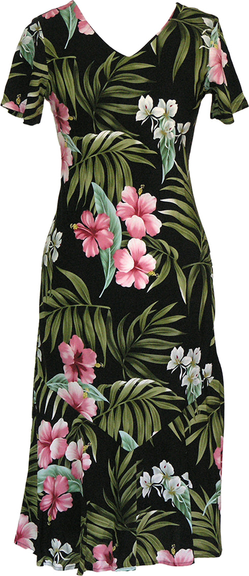 RJC Women's Pale Hibiscus Orchid Tea Length Cap Sleeve Hawaiian Dress